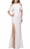 La Femme Off The Shoulder Wedding Gown In White In White