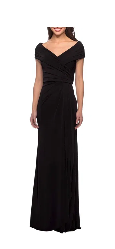 La Femme Off The Shoulder Jersey Dress With Ruching In Black