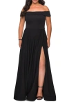 La Femme Off The Shoulder Plus Size Dress With Leg Slit