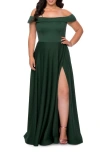 La Femme Off The Shoulder Plus Size Dress With Leg Slit In Emerald