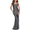 La Femme Off The Shoulder Prom Dress With Sweetheart Neckline In Gunmetal