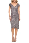 La Femme Off The Shoulder Sequin Short Evening Dress With Ruching