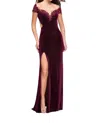La Femme Off The Shoulder Velvet Long Dress In Wine In Pink