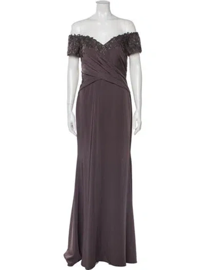 Pre-owned La Femme Off-the-shoulder Long Dress In Gray