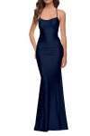 La Femme On Trend Jersey Long Dress With Ruching On Bodice In Navy