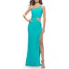 La Femme One Shoulder Dress With Side Cut Out And Unique Back In Blue