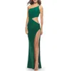 La Femme One Shoulder Dress With Side Cut Out And Unique Back In Emerald
