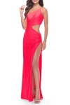 La Femme One Shoulder Dress With Side Cut Out And Unique Back In Pink