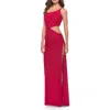 La Femme One Shoulder Dress With Side Cut Out And Unique Back In Red