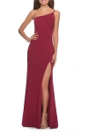La Femme One Shoulder Long Jersey Homecoming Dress In Red