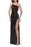 La Femme One Shoulder Sequin Dress With Circle Cut Out