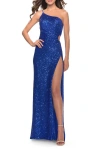 La Femme One Shoulder Sequin Dress With Circle Cut Out