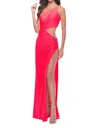 La Femme One Shoulder Dress With Side Cut Out And Unique Back In Pink