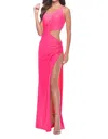 La Femme One Shoulder Dress With Side Cut Out And Unique Back In Pink