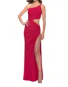 La Femme One Shoulder Side Cut Out Prom Dress In Red In Red
