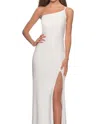 La Femme One Shoulder Long Jersey Homecoming Dress In White