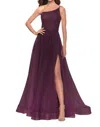 La Femme One Shoulder Tulle Prom Dress In Dark Berry In Burgundy