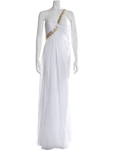 Pre-owned La Femme One-shoulder Long Dress In White
