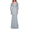 La Femme Pastel Lace Mother Of The Bride Gown With Three Quarter Sleeves