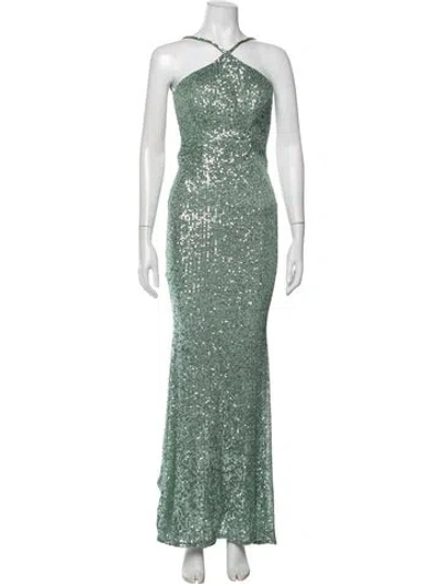 Pre-owned La Femme Patterned Long Dress In Green/metallic
