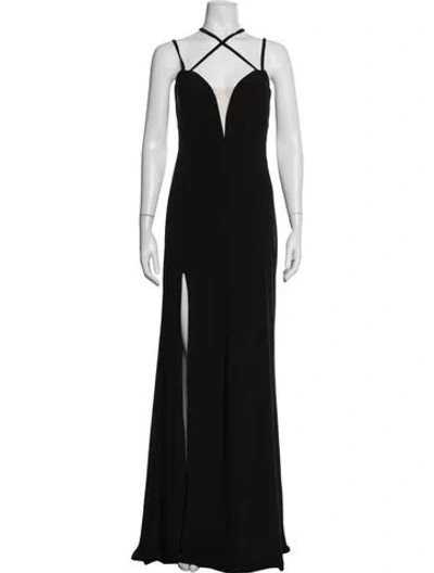 Pre-owned La Femme Plunge Neckline Long Dress In Black
