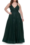 La Femme Plus Size A-line Tulle Dress With Floral Detailing