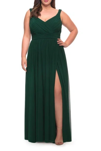 La Femme Plus Size Long Gown In Green