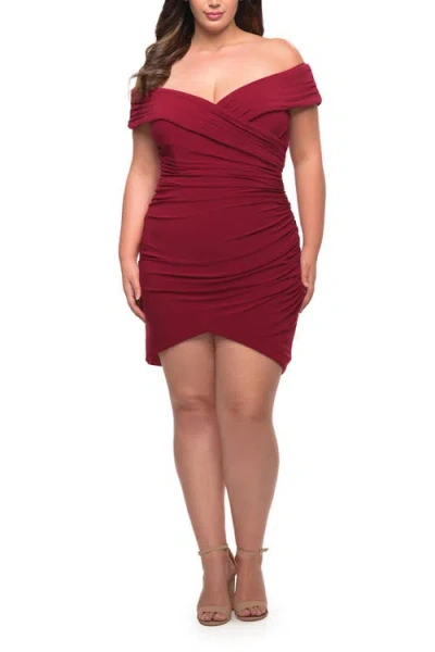 La Femme Plus Size Short Jersey Off The Shoulder Dress