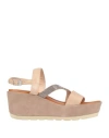La Femme Plus Woman Sandals Beige Size 10 Calfskin, Textile Fibers In Beige