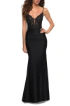 La Femme Prom Dress With Beautiful Lace Bodice And Jersey Skirt In Black