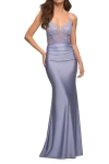 La Femme Prom Dress With Beautiful Lace Bodice And Jersey Skirt In Light Periwinkle