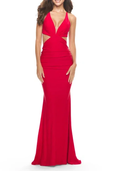 La Femme Prom Dress With Cut Out Sides And Low Open Back
