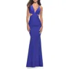 La Femme Prom Dress With Cut Out Sides And Low Open Back In Blue