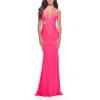 La Femme Prom Dress With Cut Out Sides And Low Open Back In Neon Pink