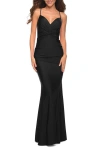 La Femme Prom Dress With Knot At Waist And Open Back In Black