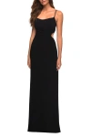 La Femme Prom Dress With Side Cut Out And High Side Slit In Black