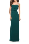 La Femme Prom Dress With Side Cut Out And High Side Slit In Dark Emerald