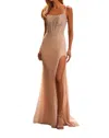 La Femme Ravishing Fitted Net Prom Dress In Blush In Neutral