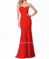 La Femme Red Strapless Gown In Red