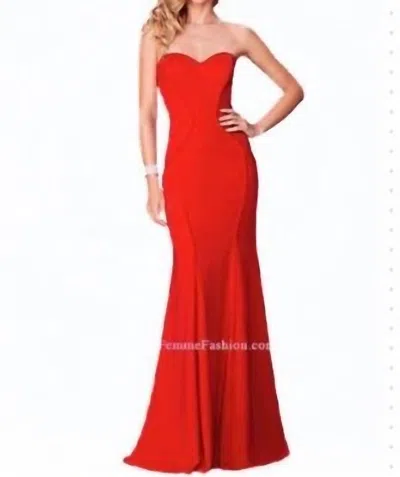 La Femme Red Strapless Gown
