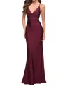 La Femme Rhinestone Beaded Prom Dress In Dark Berry In Red
