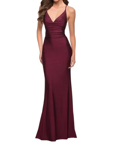 La Femme Rhinestone Beaded Prom Dress In Dark Berry In Red