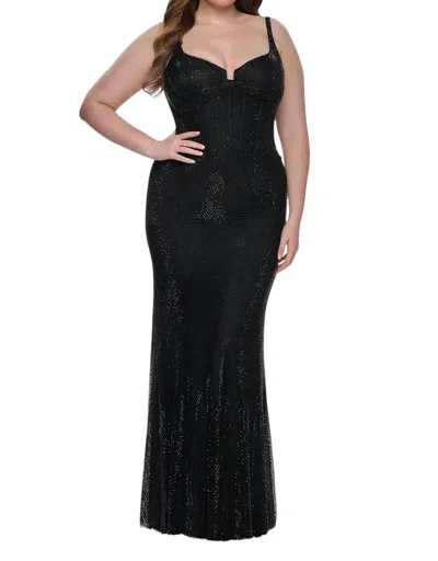 La Femme Rhinestone Fishnet Prom Dress - Plus In Black
