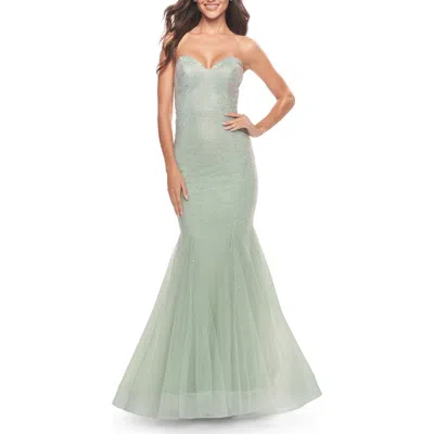 La Femme Rhinestone Mermaid Prom Dress With Sweetheart Neckline In Sage