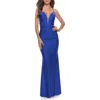 La Femme Rhinestone Prom Dress With Lace Applique Side Panels