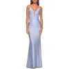 La Femme Rhinestone Prom Dress With Lace Applique Side Panels In Purple