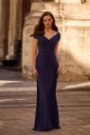 La Femme Ruched Jersey Long Gown With V-neckline