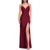 La Femme Ruched Jersey Prom Dress With Slit