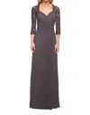 La Femme Ruched Twist Column Gown In Multi