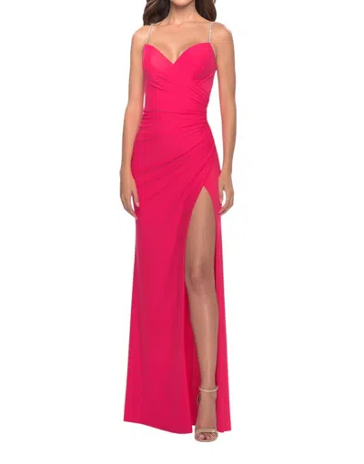 La Femme Ruching Across Bodice Prom Dress In Hot Coral In Red
